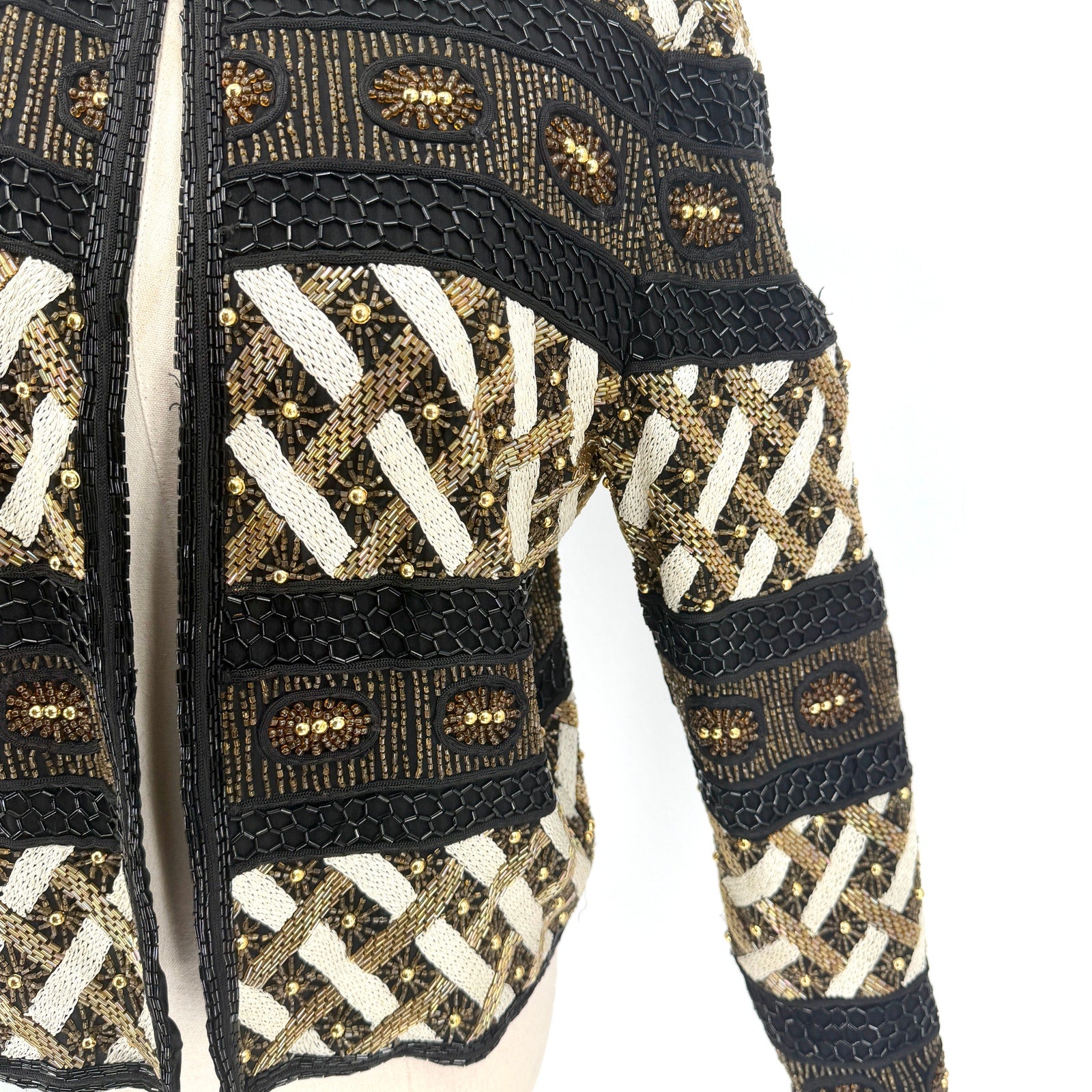 Vintage 90s Niteline Della Roufogali 100% Silk Heavy Beaded Cropped Jacket