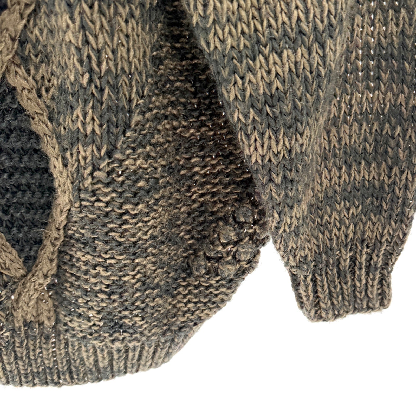 Vintage 90s Peter England Black Brown Textured Cable Knit Handmade Sweater