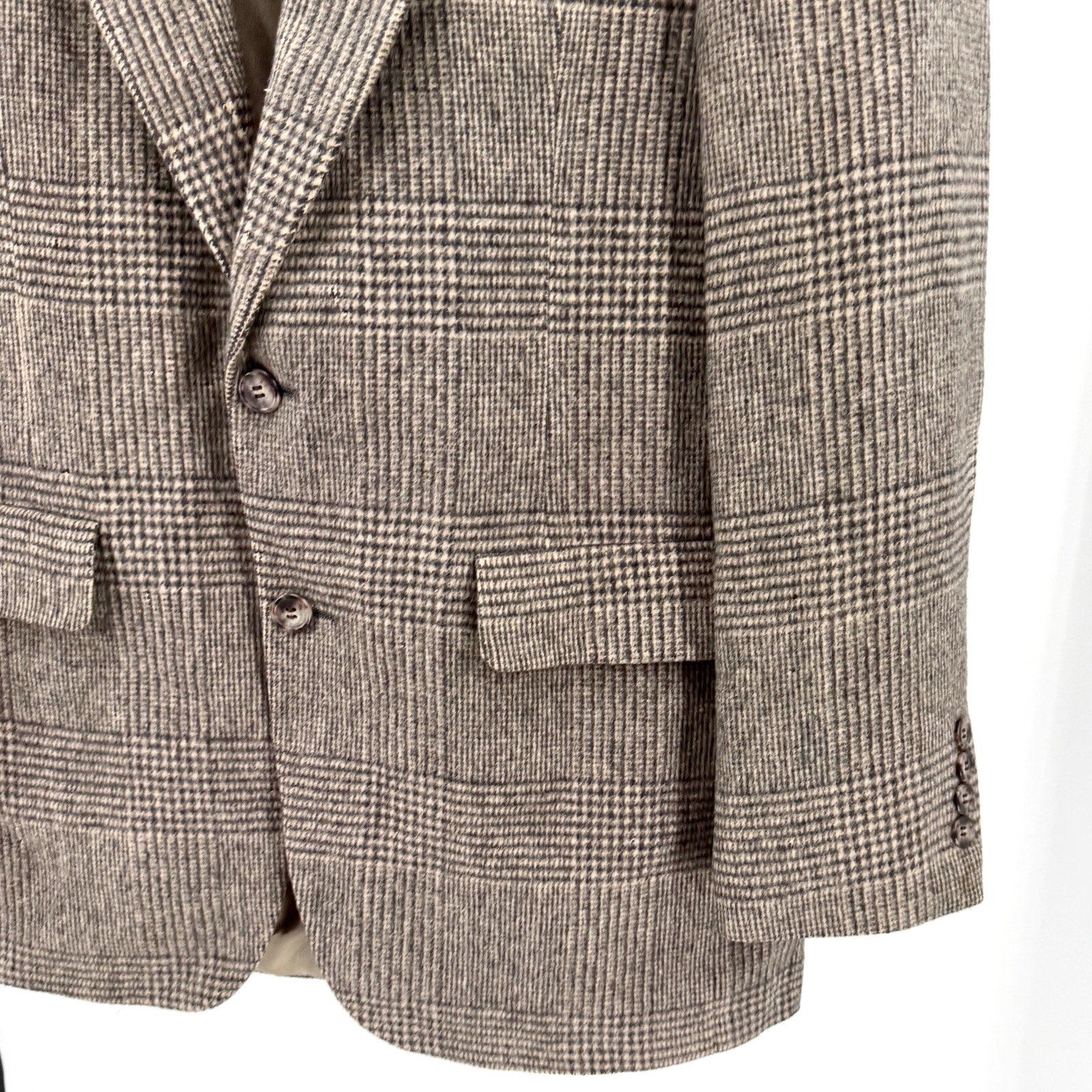 Vintage 80s Bill Blass Beige Black Plaid 100% Camel Hair Preppy Blazer