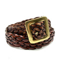 Vintage 90s Talbots Brown Genuine Leather Woven Brass Buckle Belt