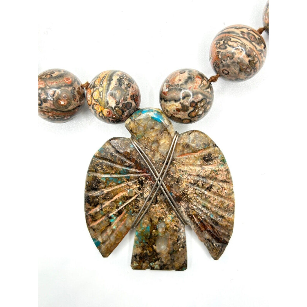 Vintage Artisan Leopard Skin Jasper Southwestern Hand-Carved Statement Necklace