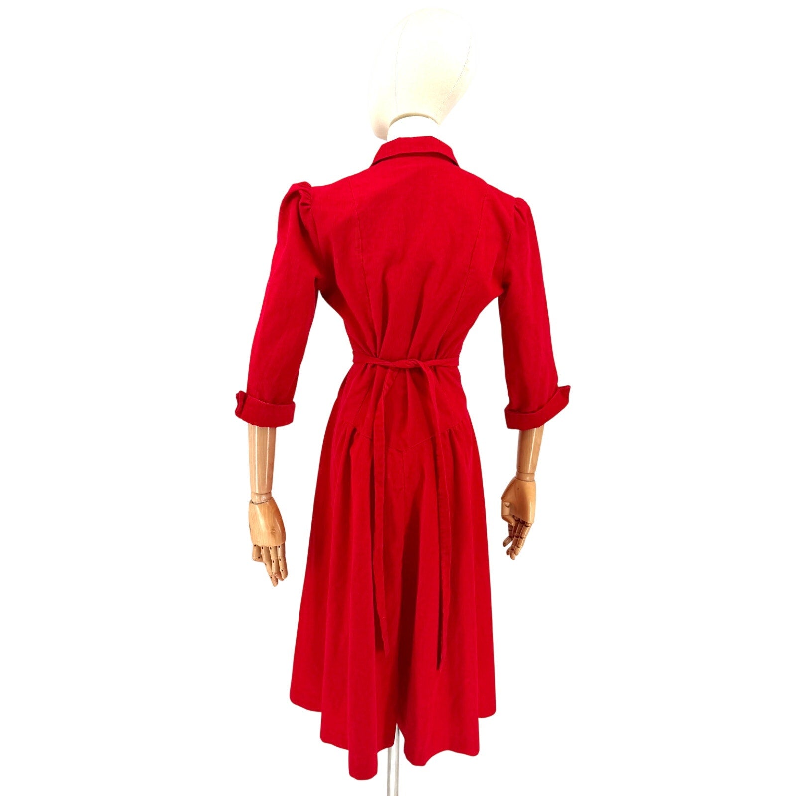 Vintage 80s Avon Fashions Red Corduroy Sweetheart Bodice Dress