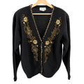 Vintage 90s Alfred Dunner Black Gold Sequin Beaded Cardigan