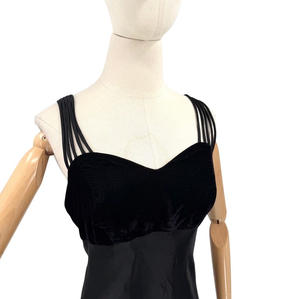Vintage 80s All That Jazz Black 20s Revival Velvet Bodice Satin Gown