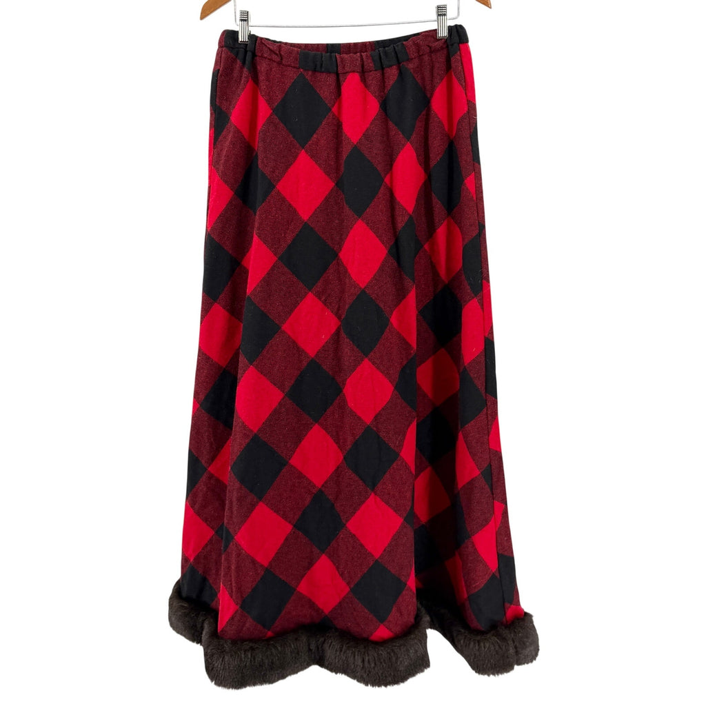 Tasha Polizzi for T.P. Saddleblanket & Co. Red Plaid 100% Wool Faux Fur Skirt