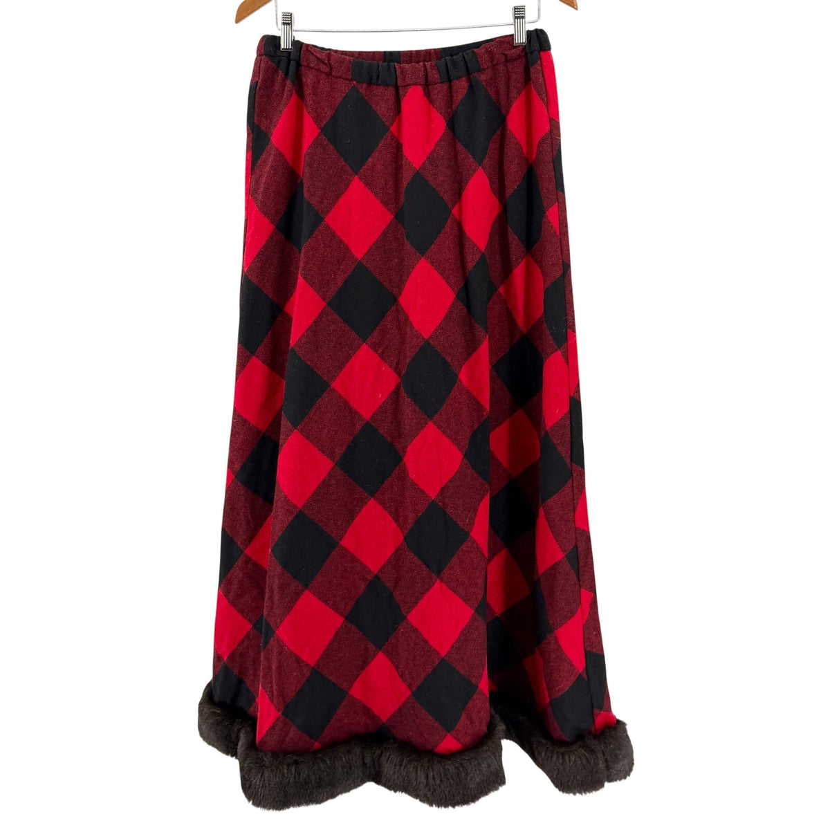 Tasha Polizzi for T.P. Saddleblanket & Co. Red Plaid 100% Wool Faux Fur Skirt