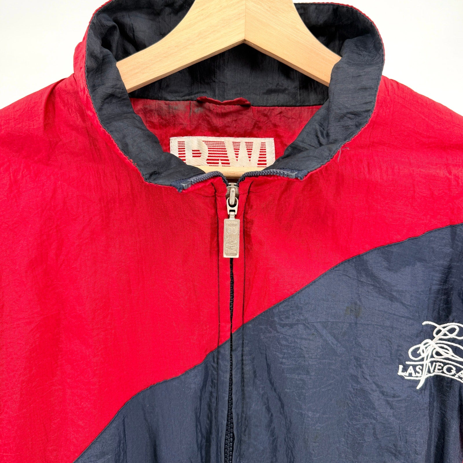 Vintage 90s BAW Athletic Wear Red Blue Las Vegas Colorblock Track Jacket