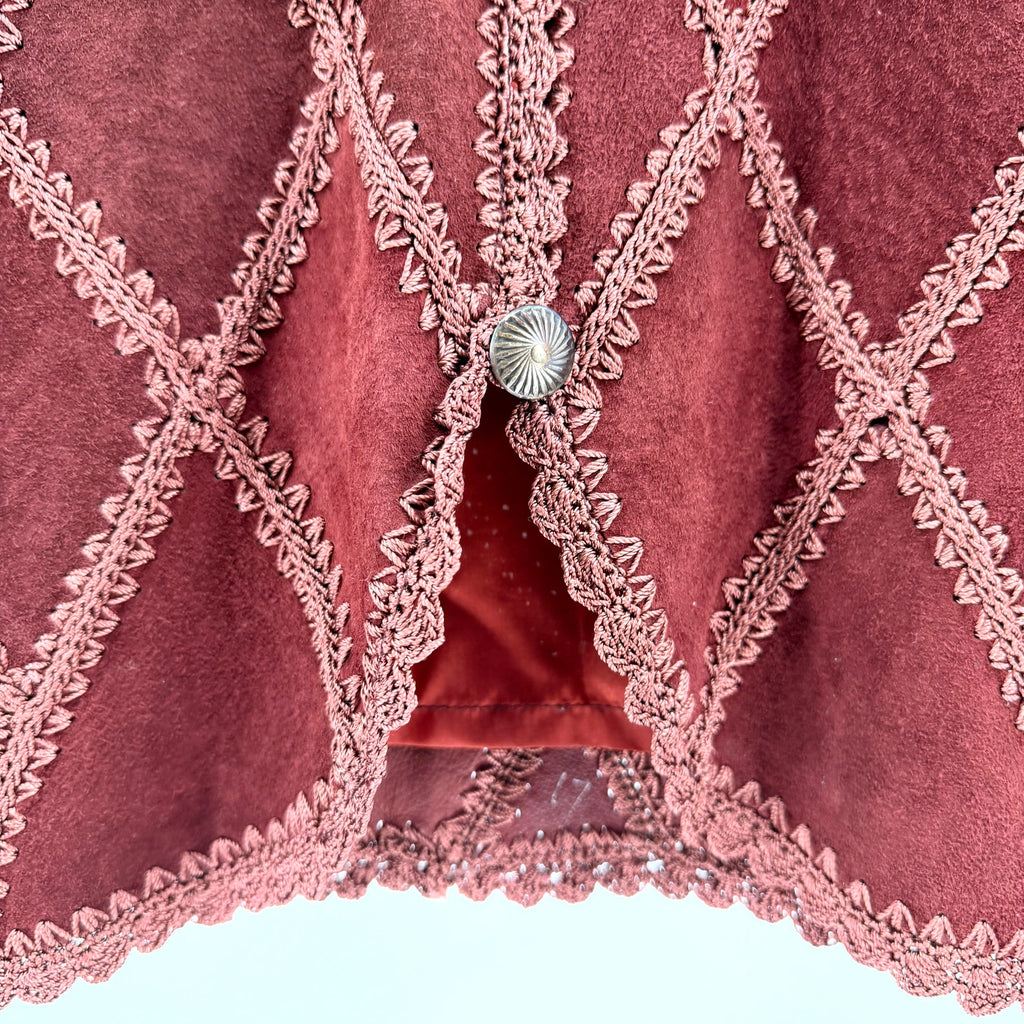 Vintage 90s Double D Ranchwear Maroon Genuine Suede Concho Button Vest