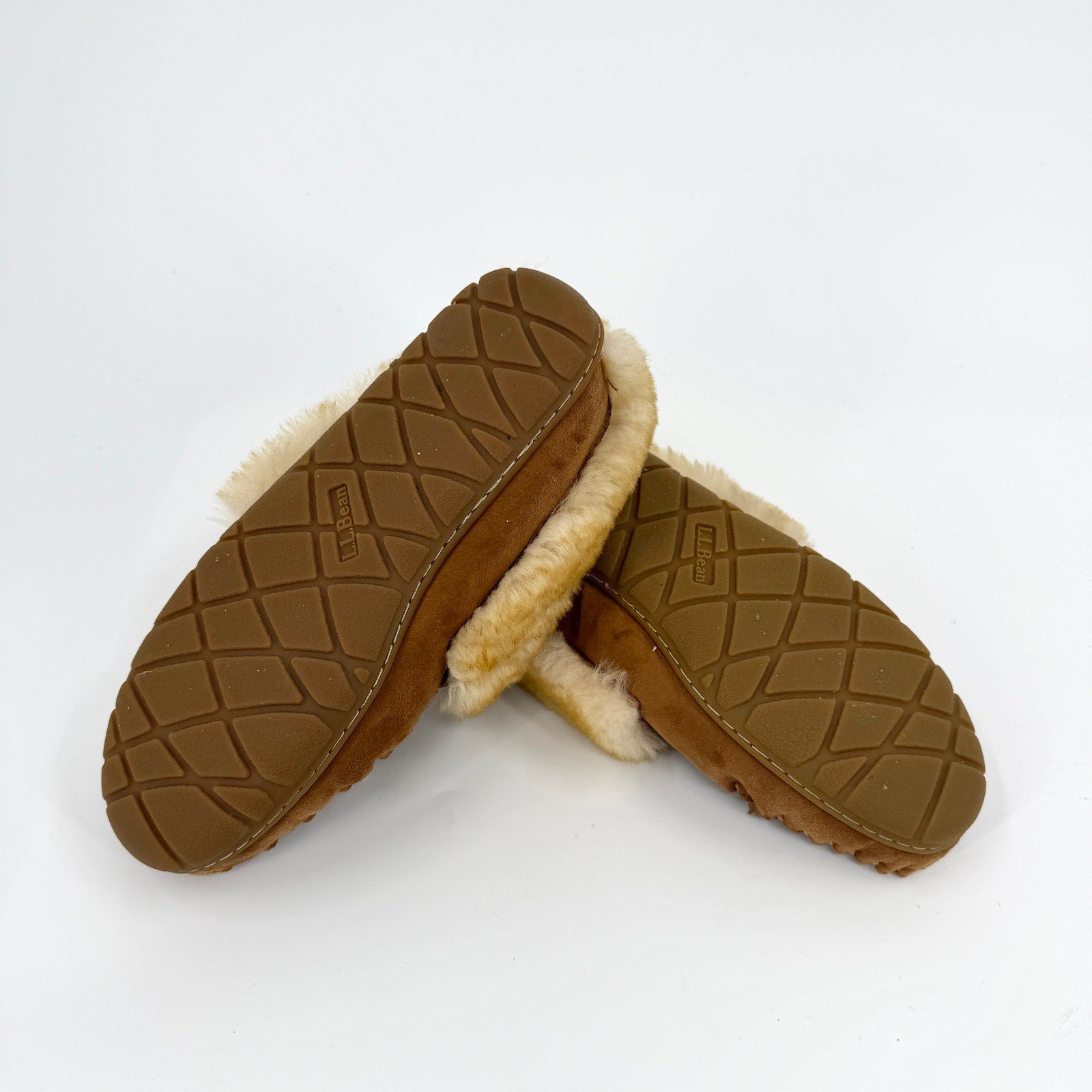 LL Bean Brown Genuine Suede Shearling Moccasin Slippers