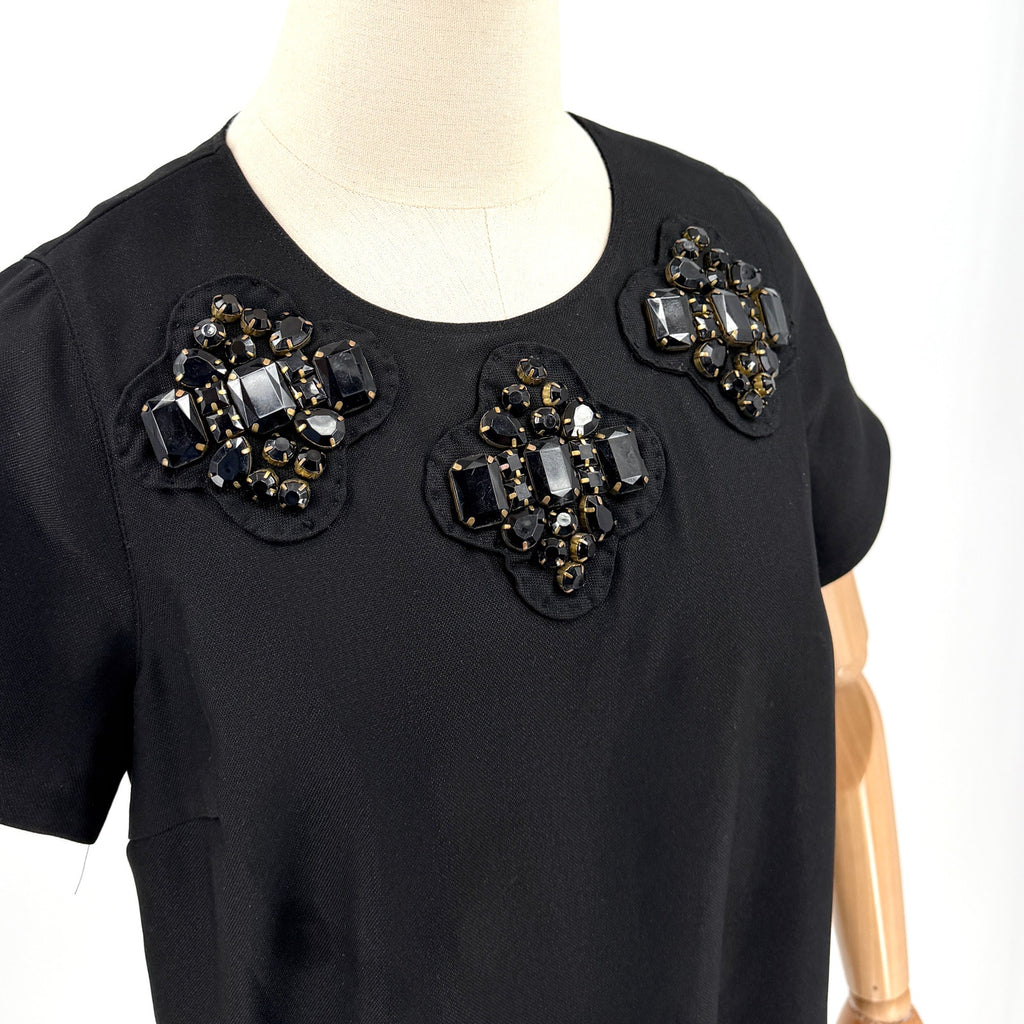 Vintage Y2K Karta Black Jeweled Neckline Short Sleeve Mini Dress