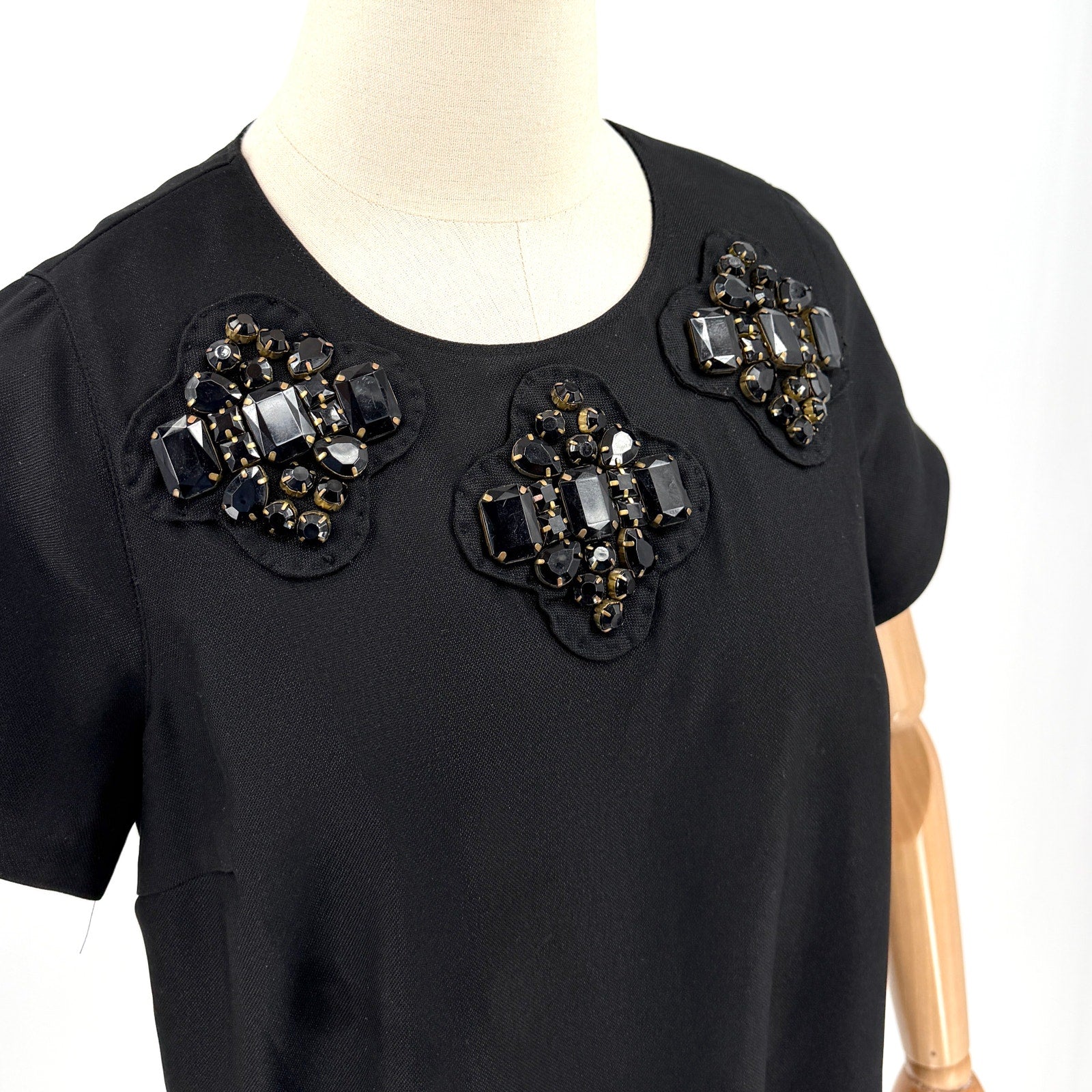 Vintage Y2K Karta Black Jeweled Neckline Short Sleeve Mini Dress
