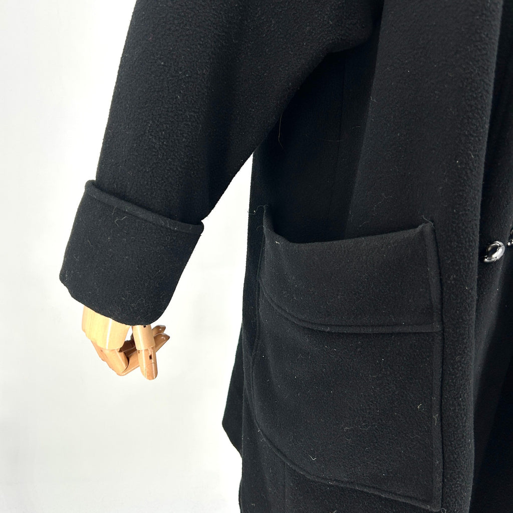 Vintage 80s Black Wool Blend Double Breasted Shoulder Pad Swing Coat