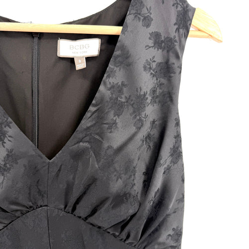 BCBG Black Satin Floral Jacquard Empire Waist Slip Dress
