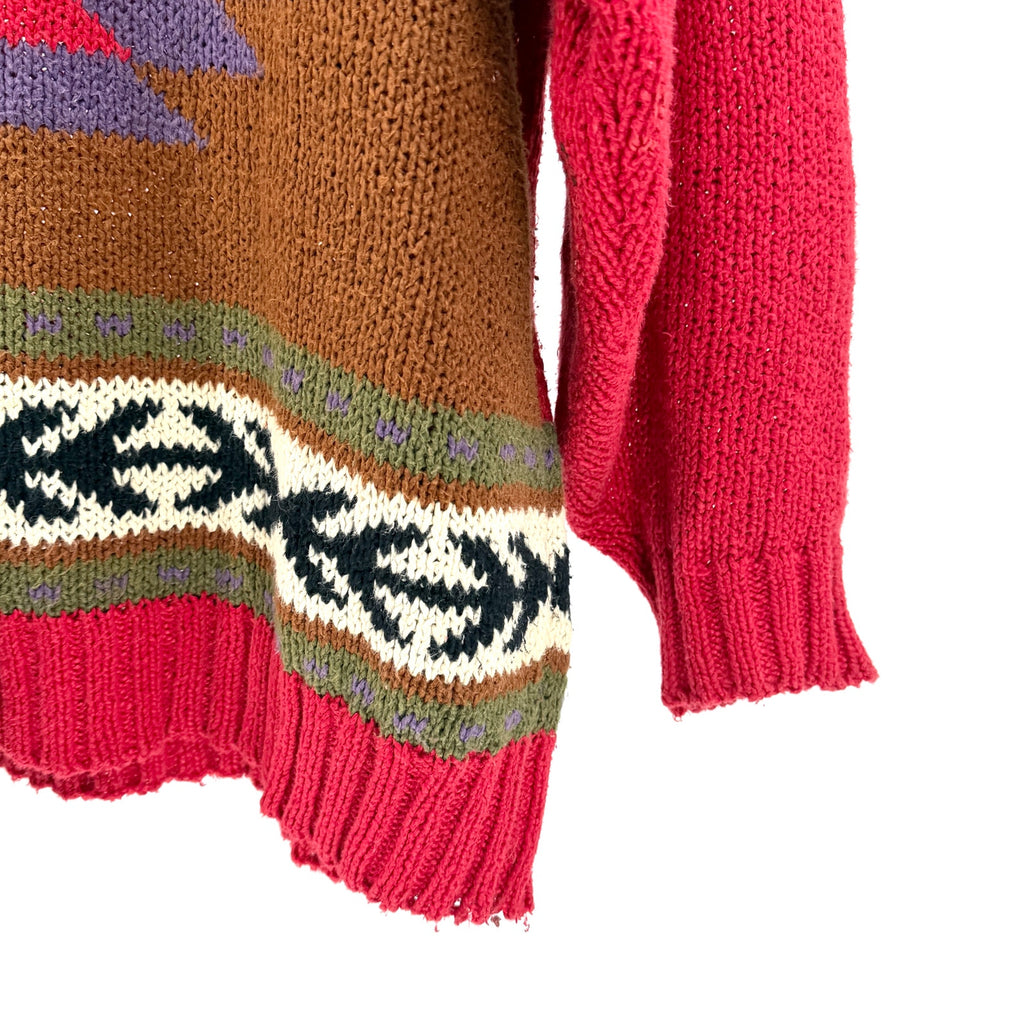 Vintage 90s Lizwear Red Aztec Mock Neck Sweater