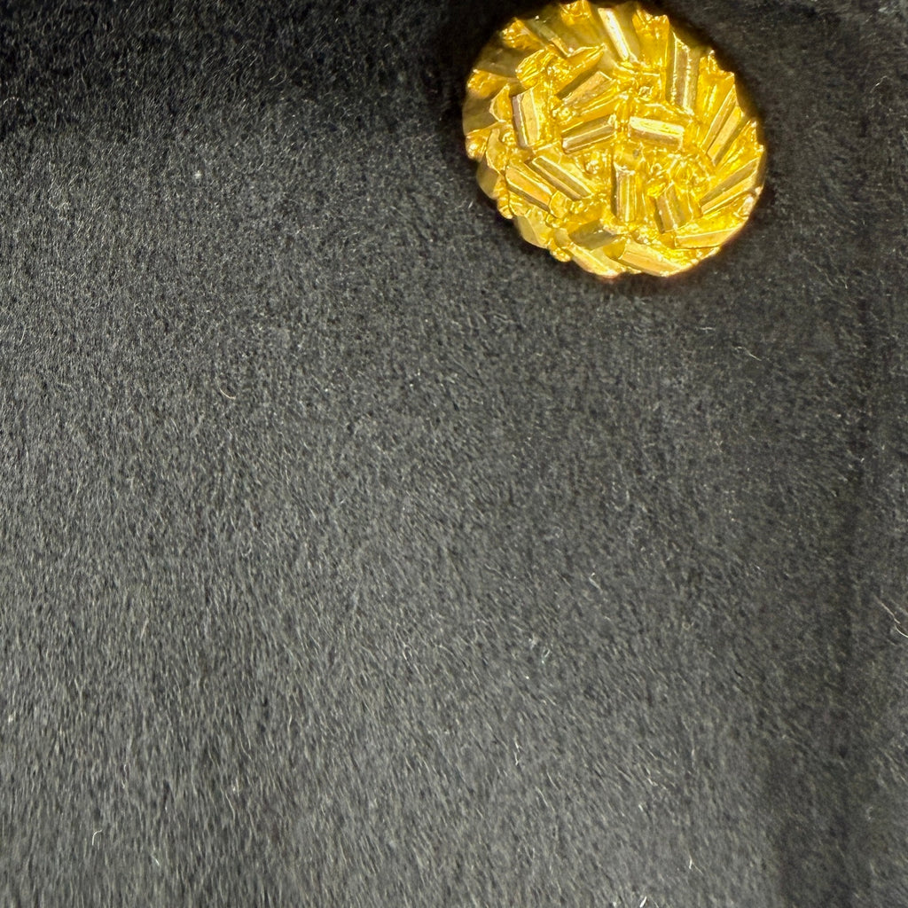 Vintage 90s Perry Ellis Black 100% Wool Gold Button Swing Overcoat