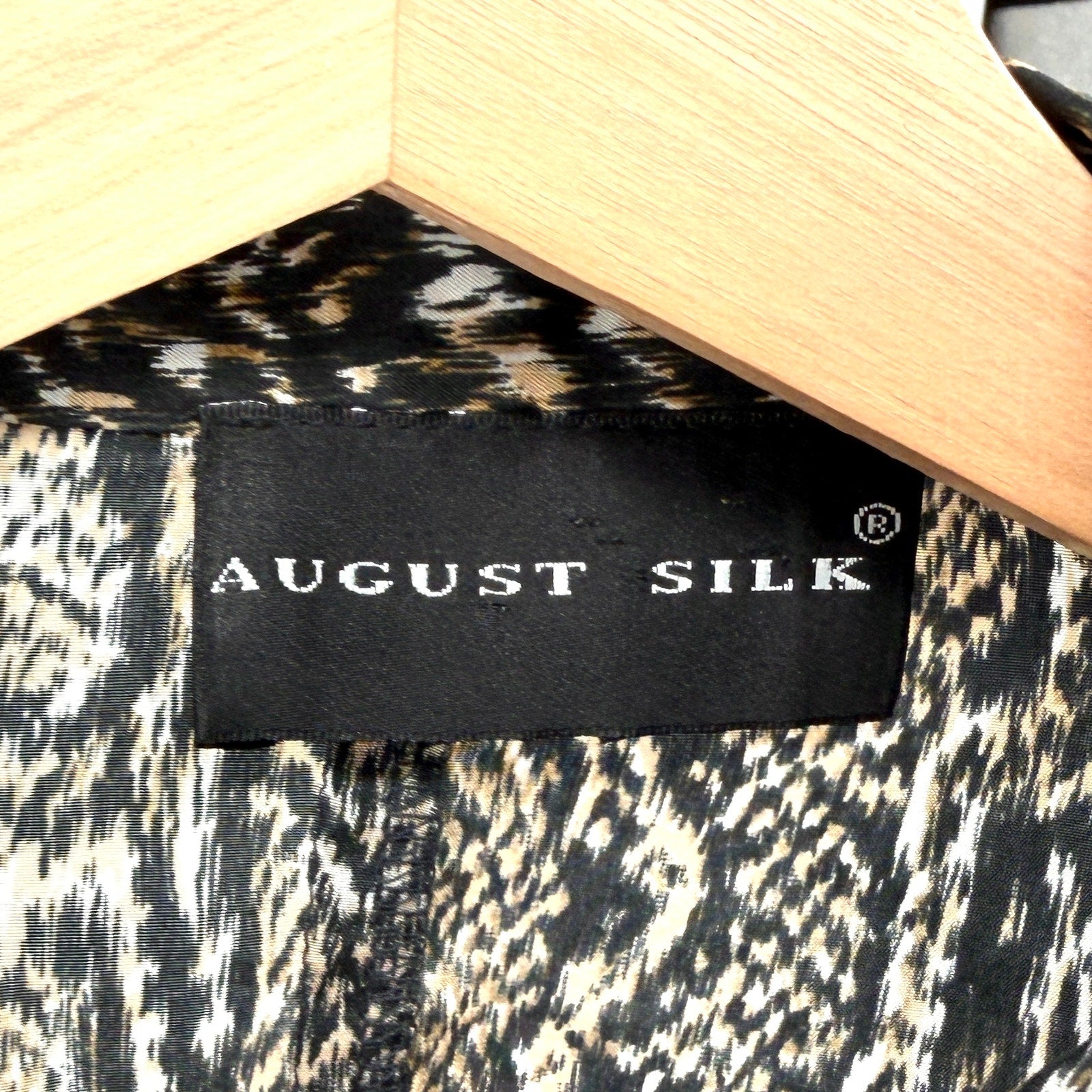 Vintage Y2K August Silk Tan Black 100% Silk Snakeskin Python Button Down Blouse