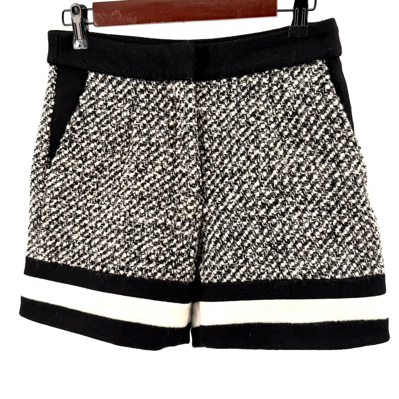 Style Mafia Black White Tweed Colorblock Mini Shorts