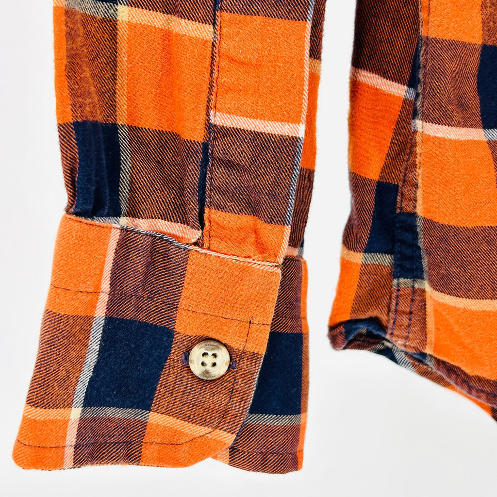 Vintage 70s Furchgott's Florida Orange Navy Plaid Cotton Button Front Shirt