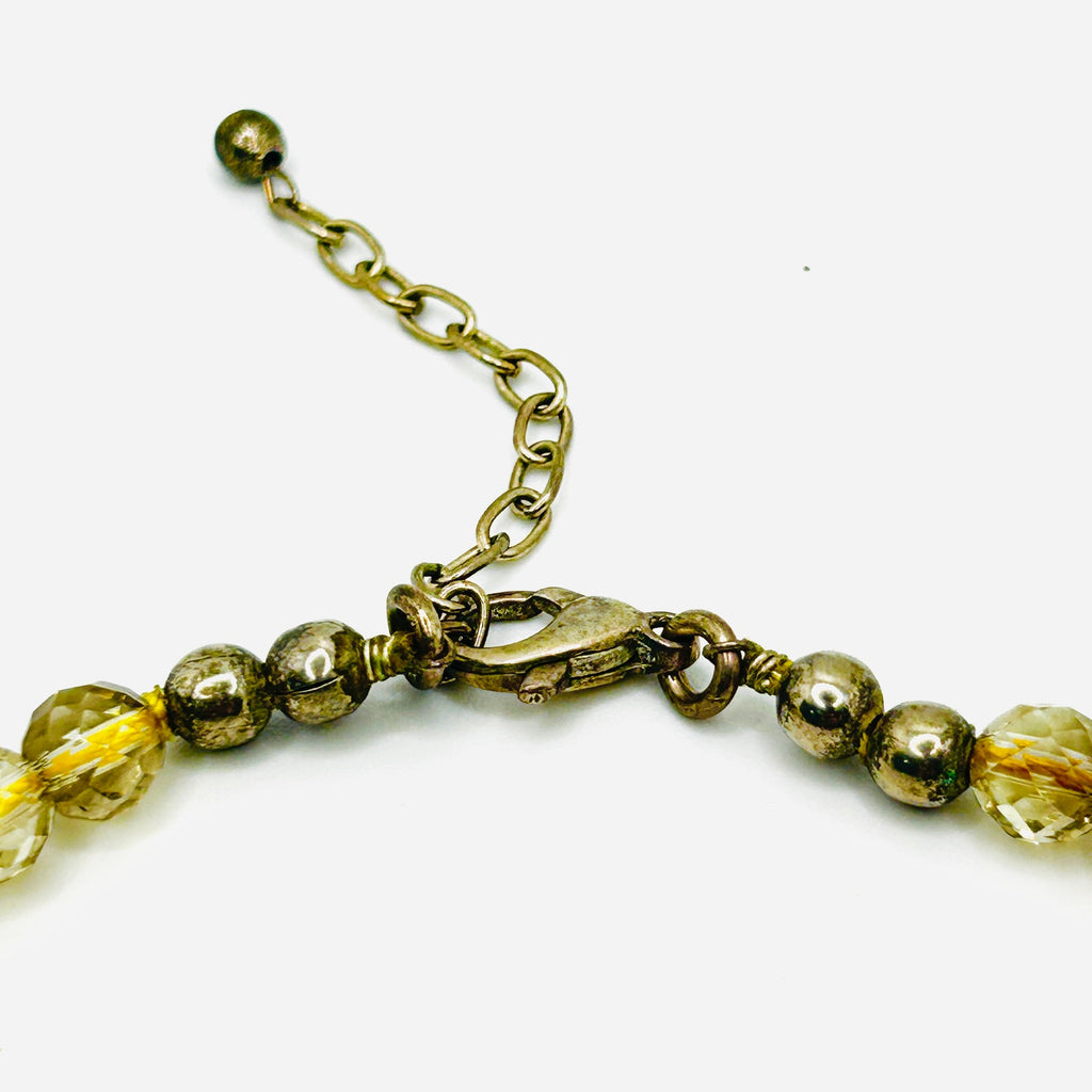 Vintage Faceted Glass Crystal Yellow Transparent Adjustable Bead Necklace