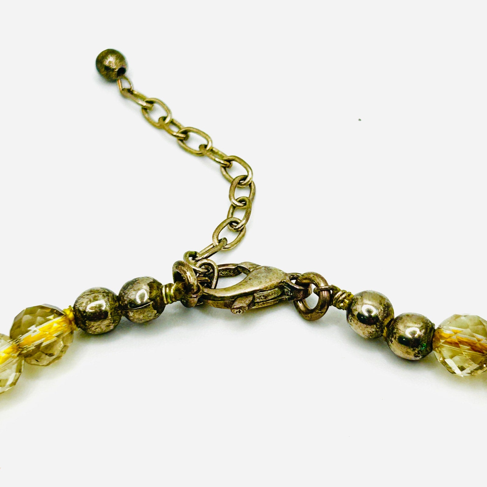 Vintage Faceted Glass Crystal Yellow Transparent Adjustable Bead Necklace