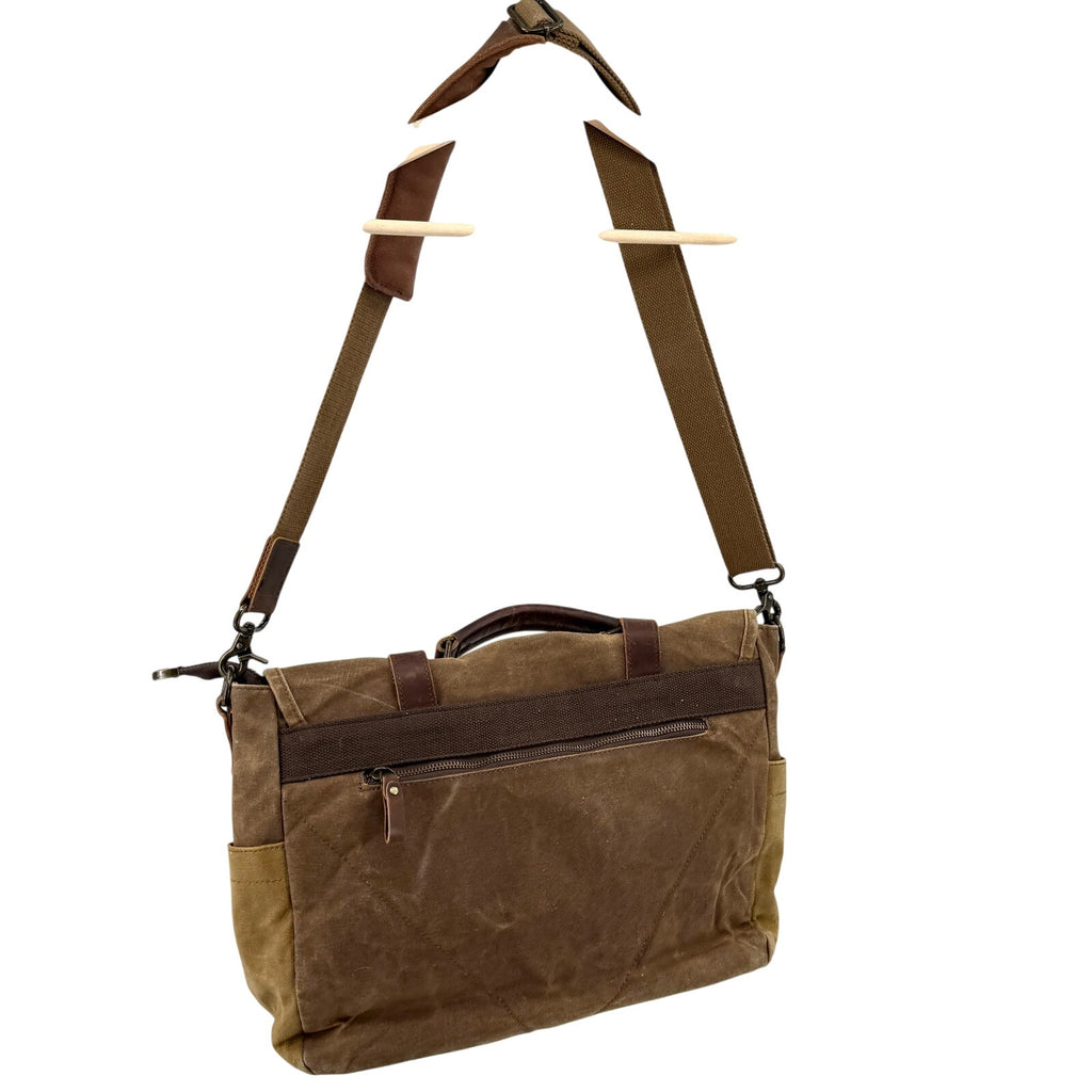 Newhey Brown Distressed Canvas Genuine Leather Straps Messenger Bag