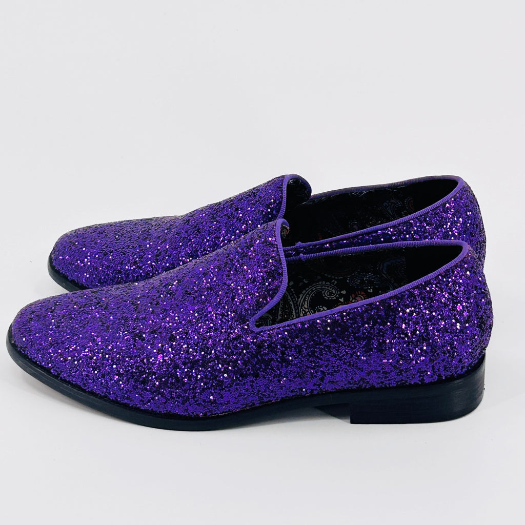 Enzo Romeo Purple Glitter Sparkle Slip-On Loafers Dress Shoes