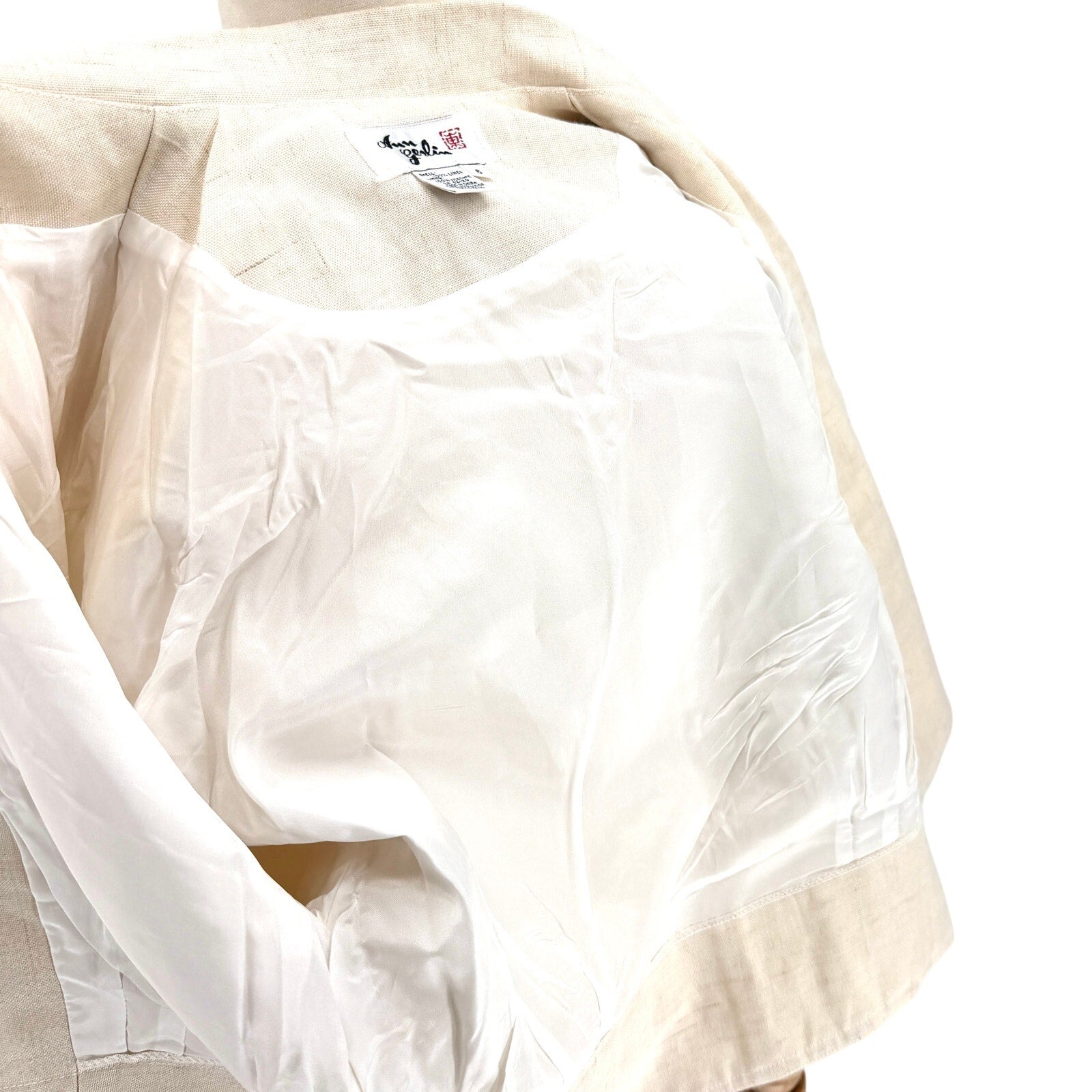 Vintage 80s Ann Gerlin Cream 100% Linen Cropped Jacket