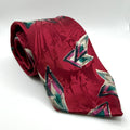 Vintage 90s Guy Laroche Couture Maroon 100% Silk Abstract Geometric Necktie