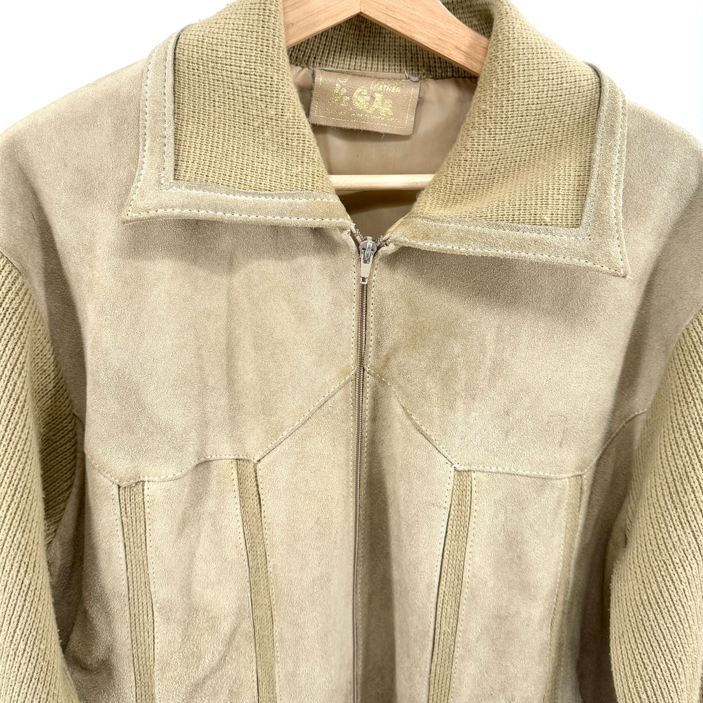 Vintage 70s Mr. Gar Tan Genuine Leather Knit Western Bomber Jacket