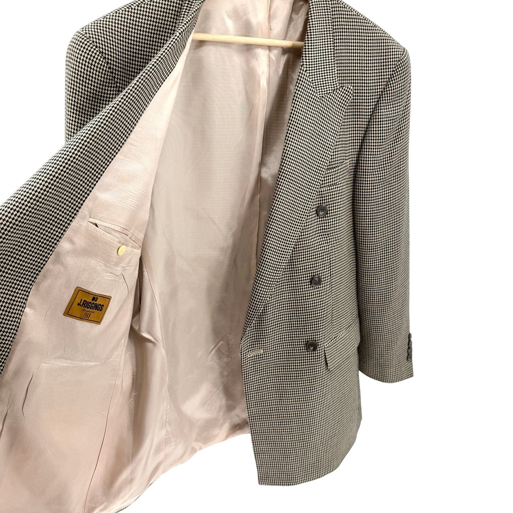 Vintage 90s J Riggins Beige Black Double Breasted Menswear Blazer Jacket
