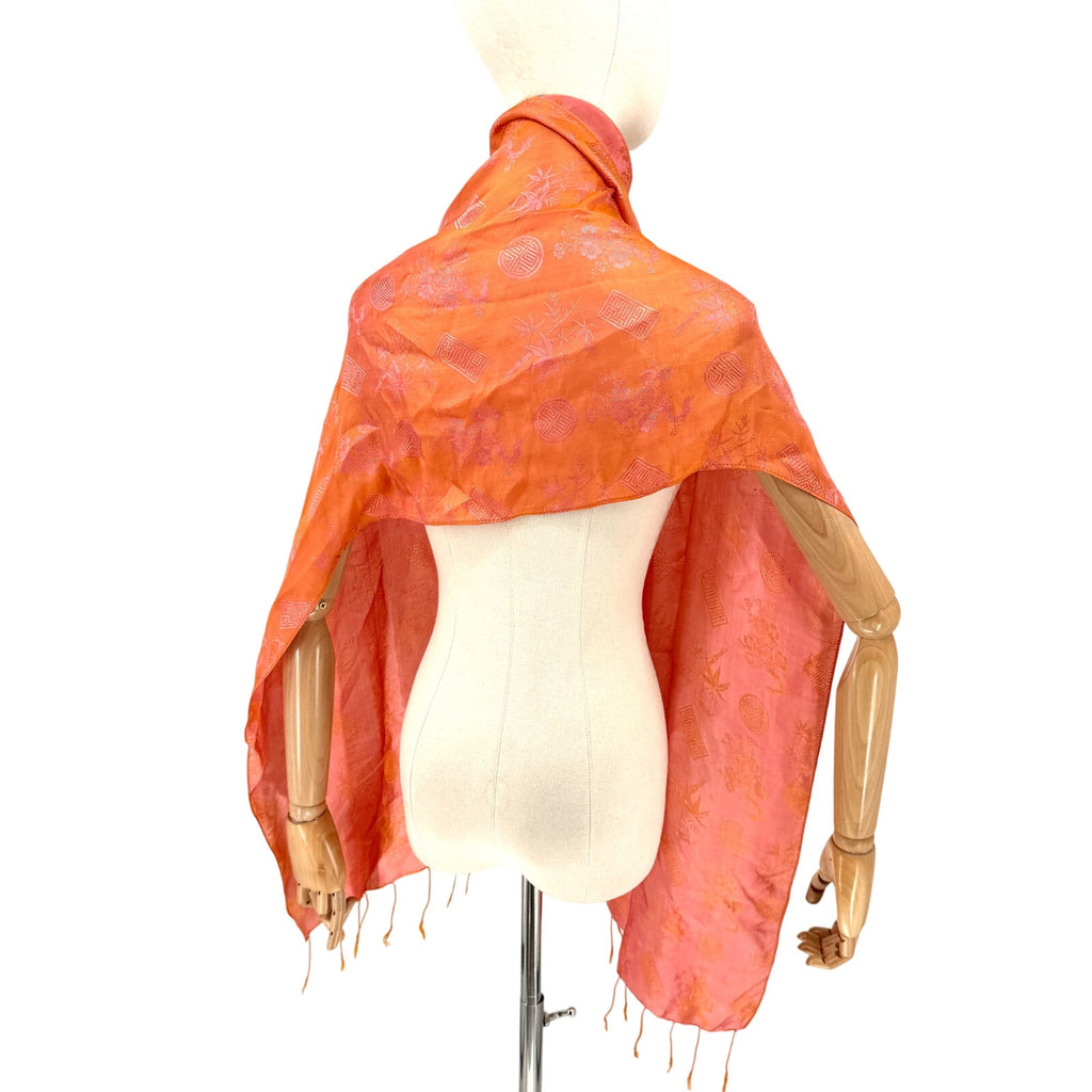 Pink Peach 100% Silk Chinoiserie Shou Pattern Scarf