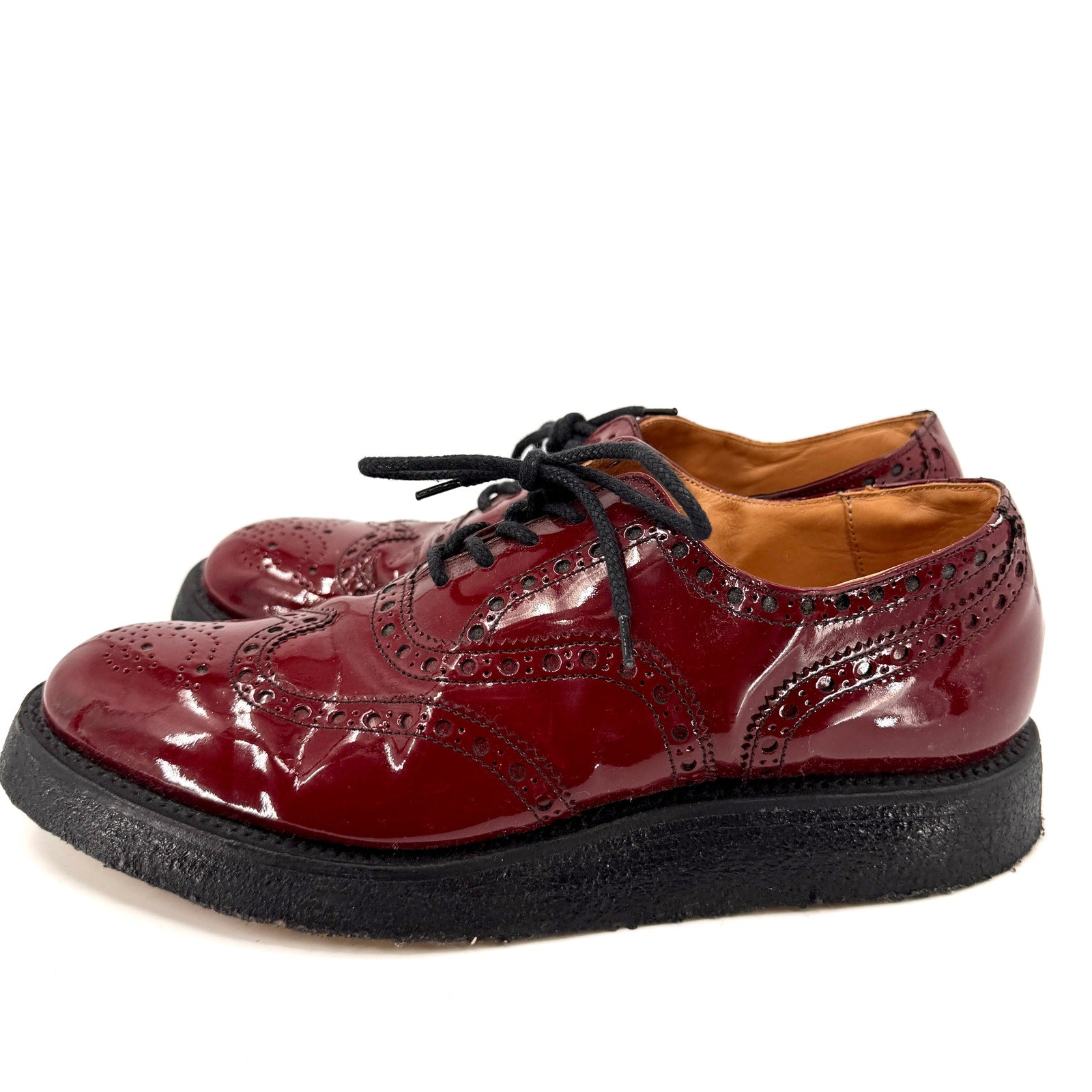 Vintage 90s Nepco Footwear Red Patent Leather Wingtip Platform Brogues