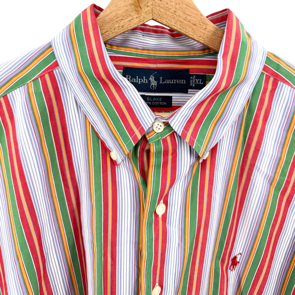 MINT Vintage Y2K Ralph Lauren Blake Red Green Stripe Cotton Button-Down Shirt
