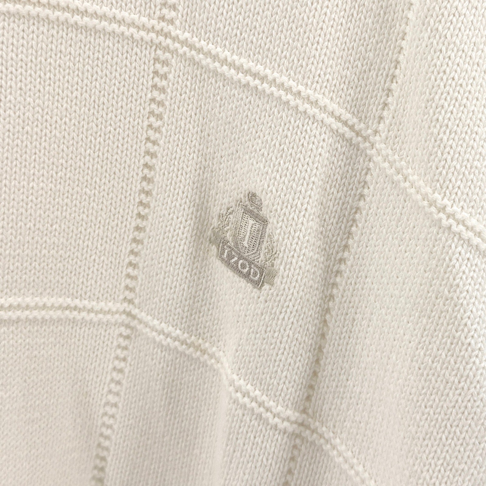 Vintage 90s Izod White 100% Cotton Chunky Grid Knit Crewneck Sweater