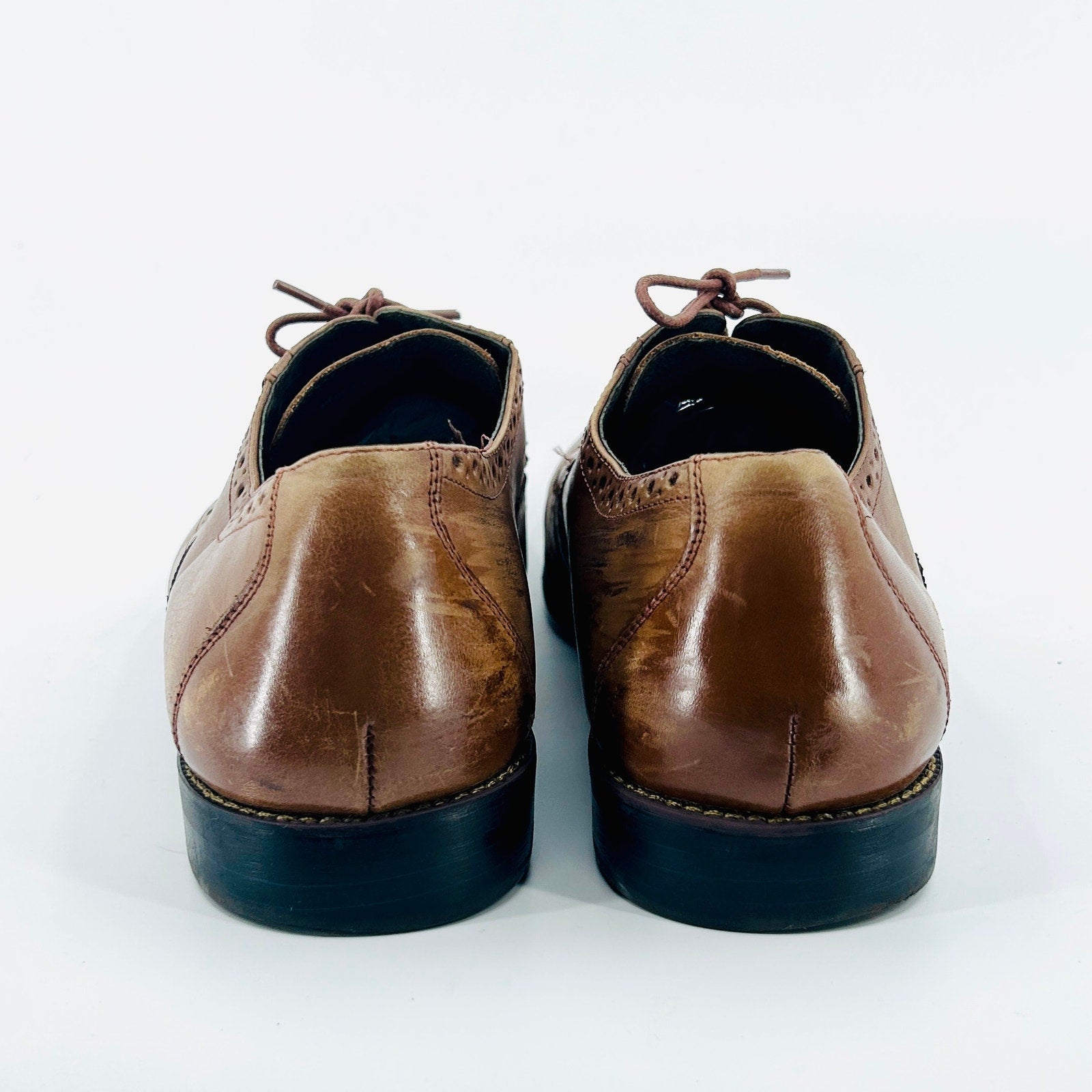 Stacy Adams Brown Tan Leather Wingtip Brogue Oxford Dress Shoes