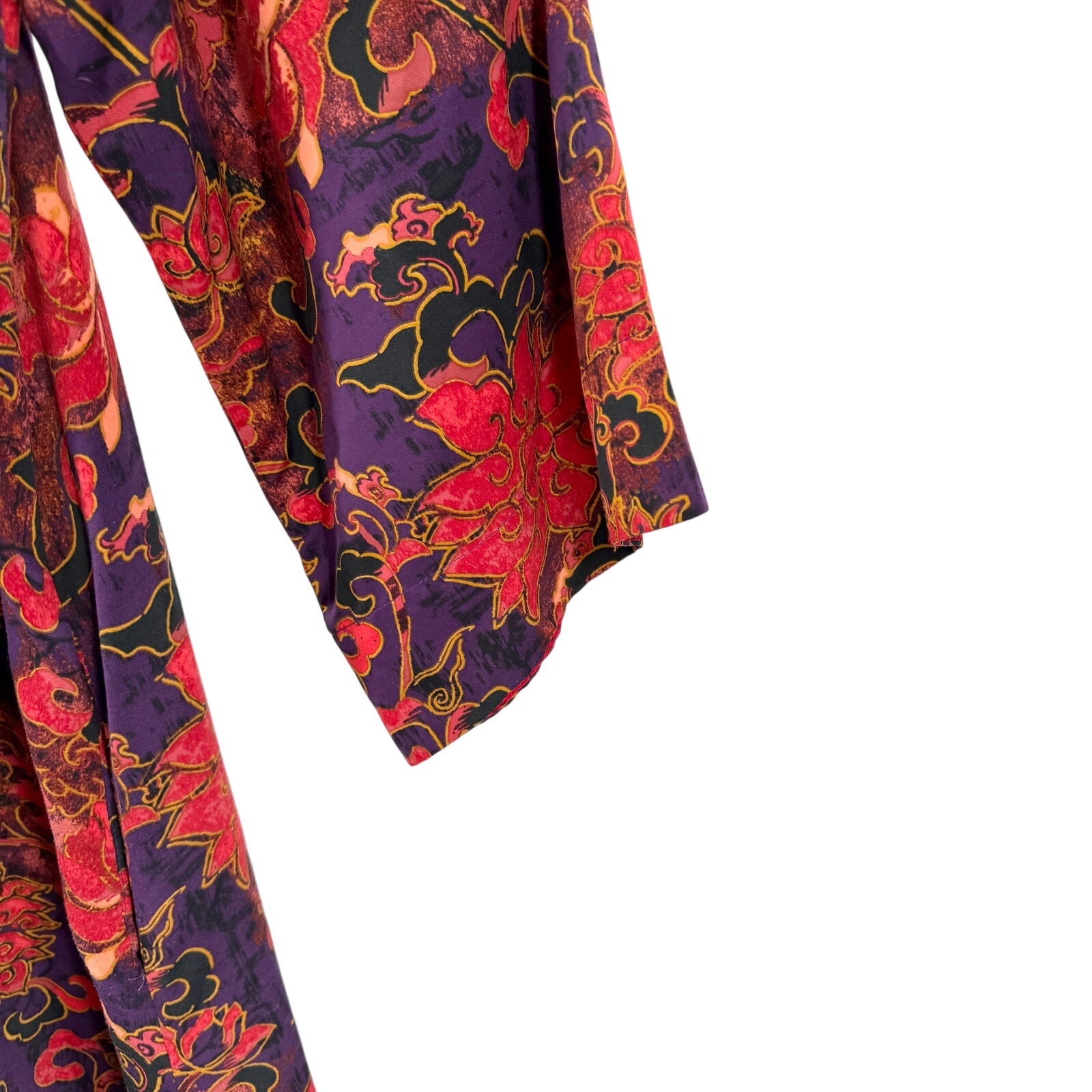 Vintage Y2K Natori Red Purple Asian Floral Half Zip Nightgown Kaftan