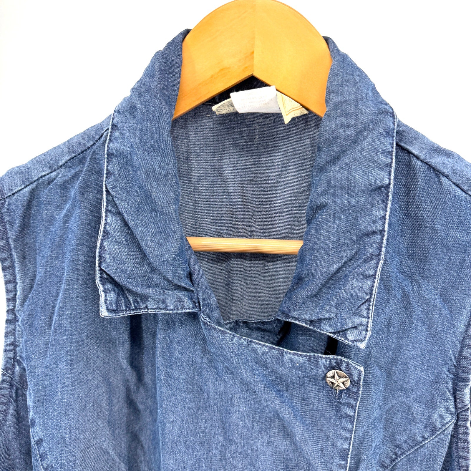 Vintage 90s Saddle Ridge Blue Western Star Button Asymmetrical Sleeveless Top