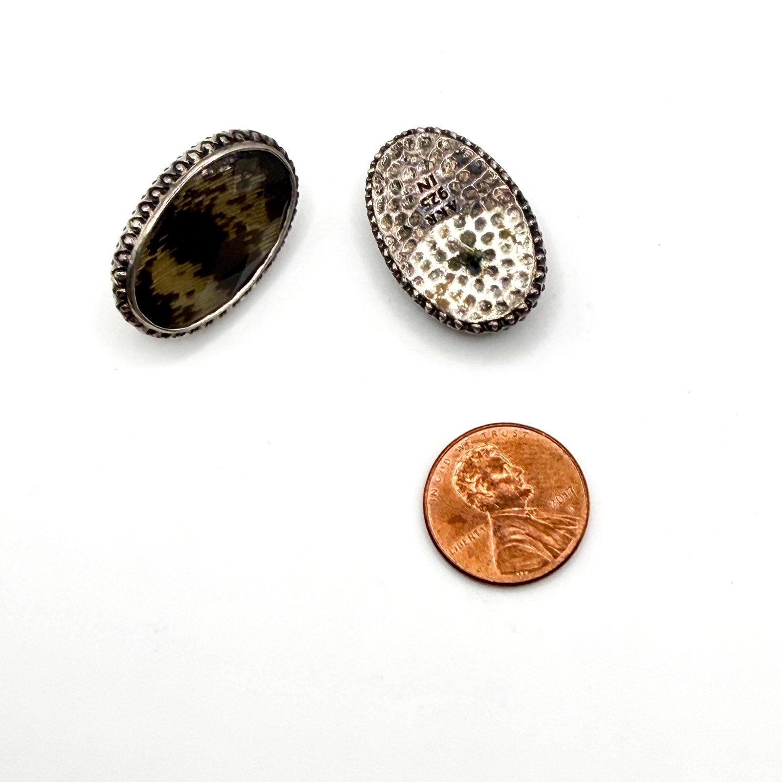 Vintage 90s Amy Kahn Russell Sterling Silver Tiger Eye Oval Post Earrings