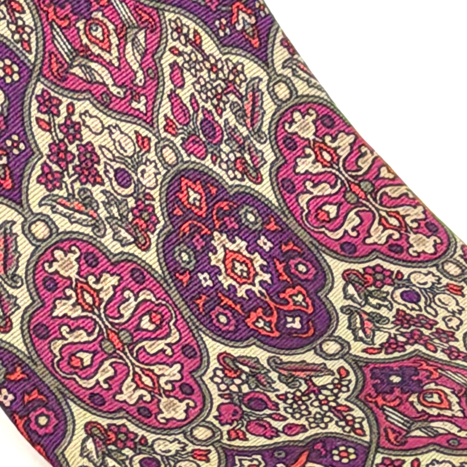 Vintage 90s Guy Laroche Purple Gold 100% Silk Floral Extra Long Necktie