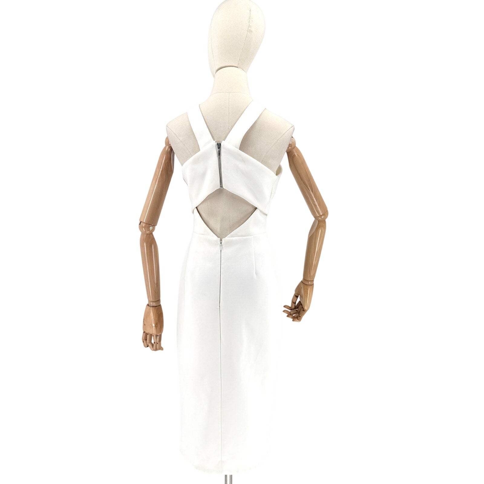 Nicholas White Bonded Crepe Crossover Cutout Midi Cocktail Dress