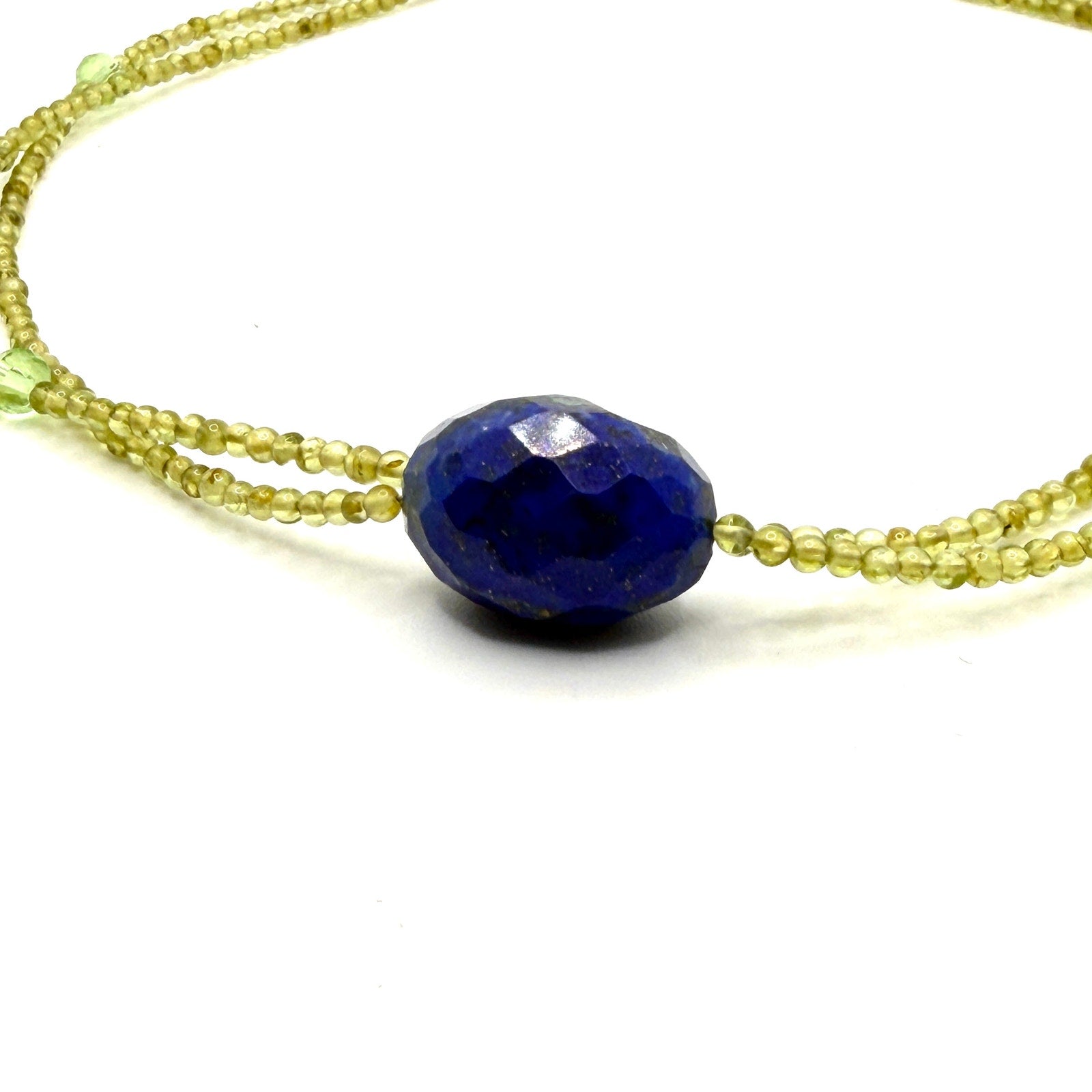 Vintage 90s Peridot Lapis Lazuli Green Blue Beaded Double Strand Necklace