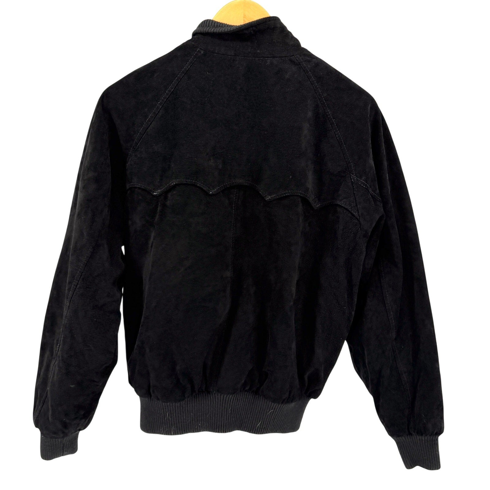 Vintage 80s Authentic Imports Genuine Leather Black Suede Preppy Bomber Jacket
