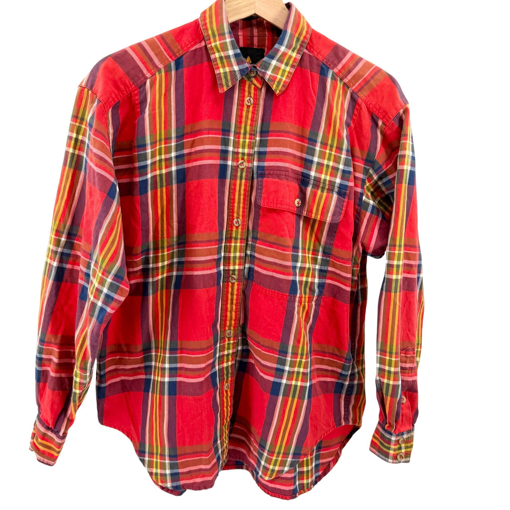 Vintage 90s Lizsport by Liz Claiborne Red Plaid 100% Cotton Flannel Shirt
