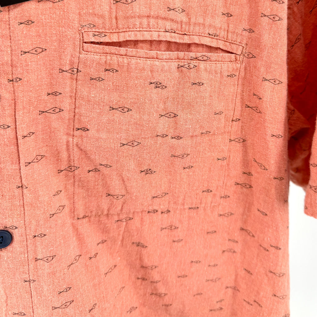 Orvis Orange Coral 100% Cotton Fish Print Short Sleeve Shirt