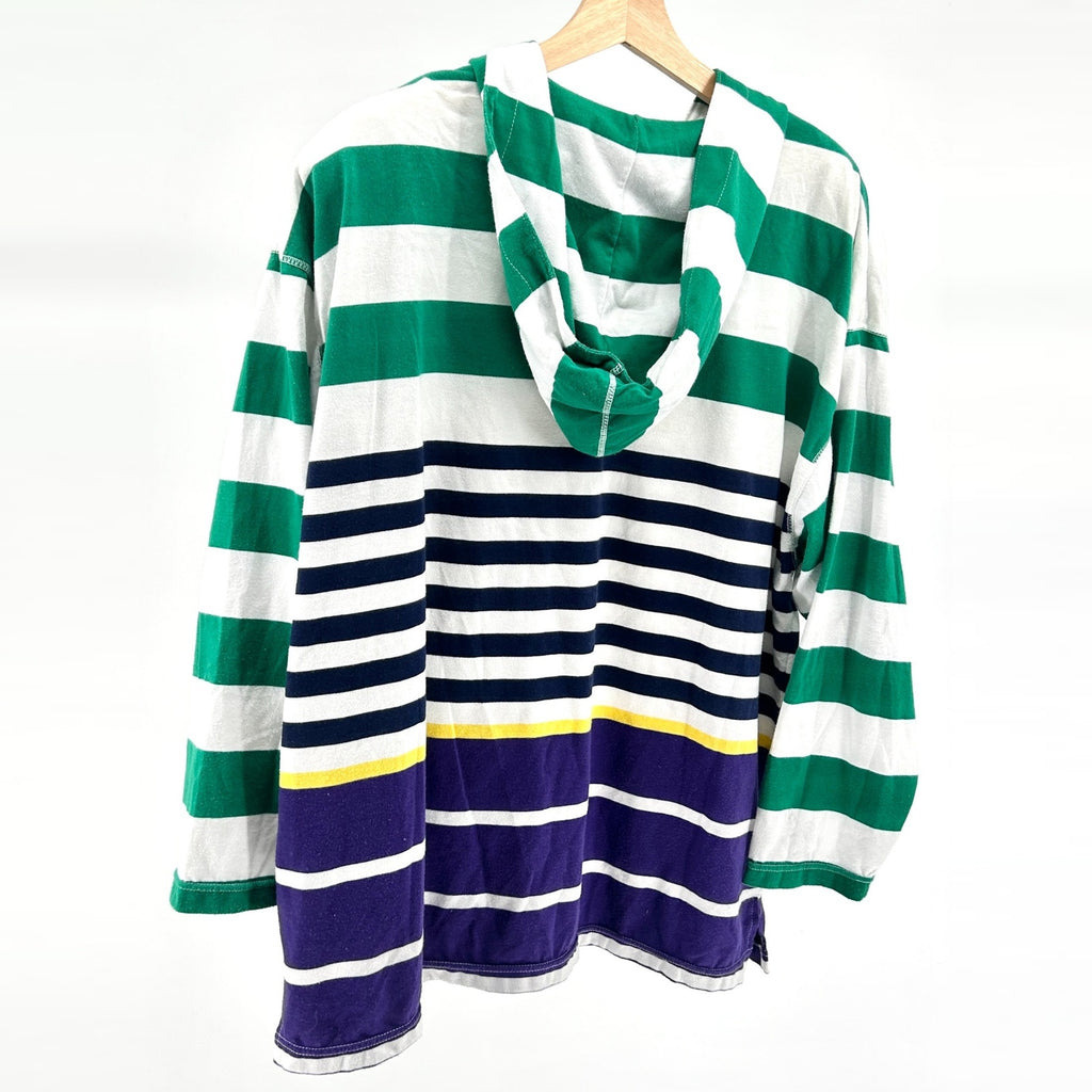 Vintage 90s Folette Signature Green White Striped Jersey Hoodie Gold Embroidery