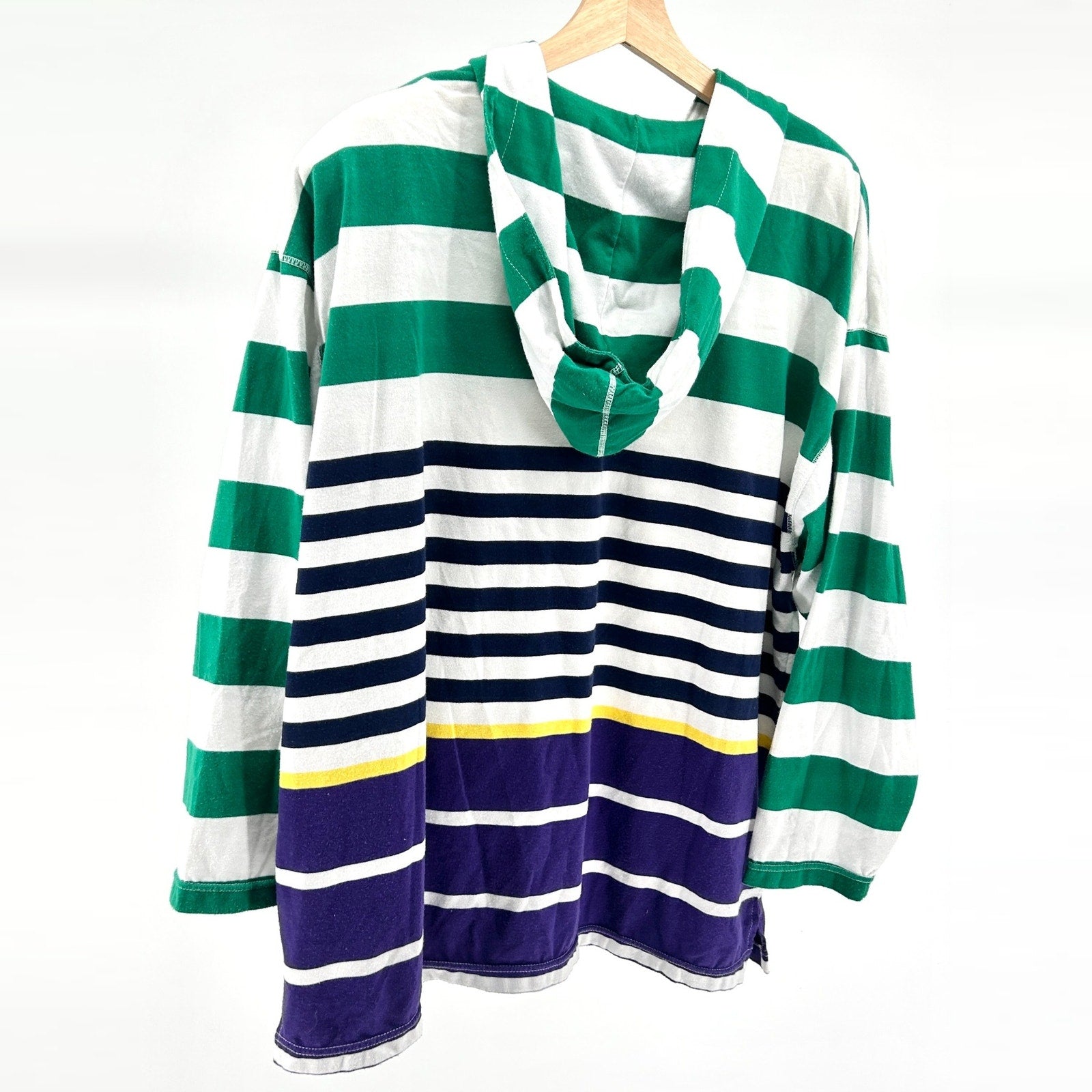 Vintage 90s Folette Signature Green White Striped Jersey Hoodie Gold Embroidery
