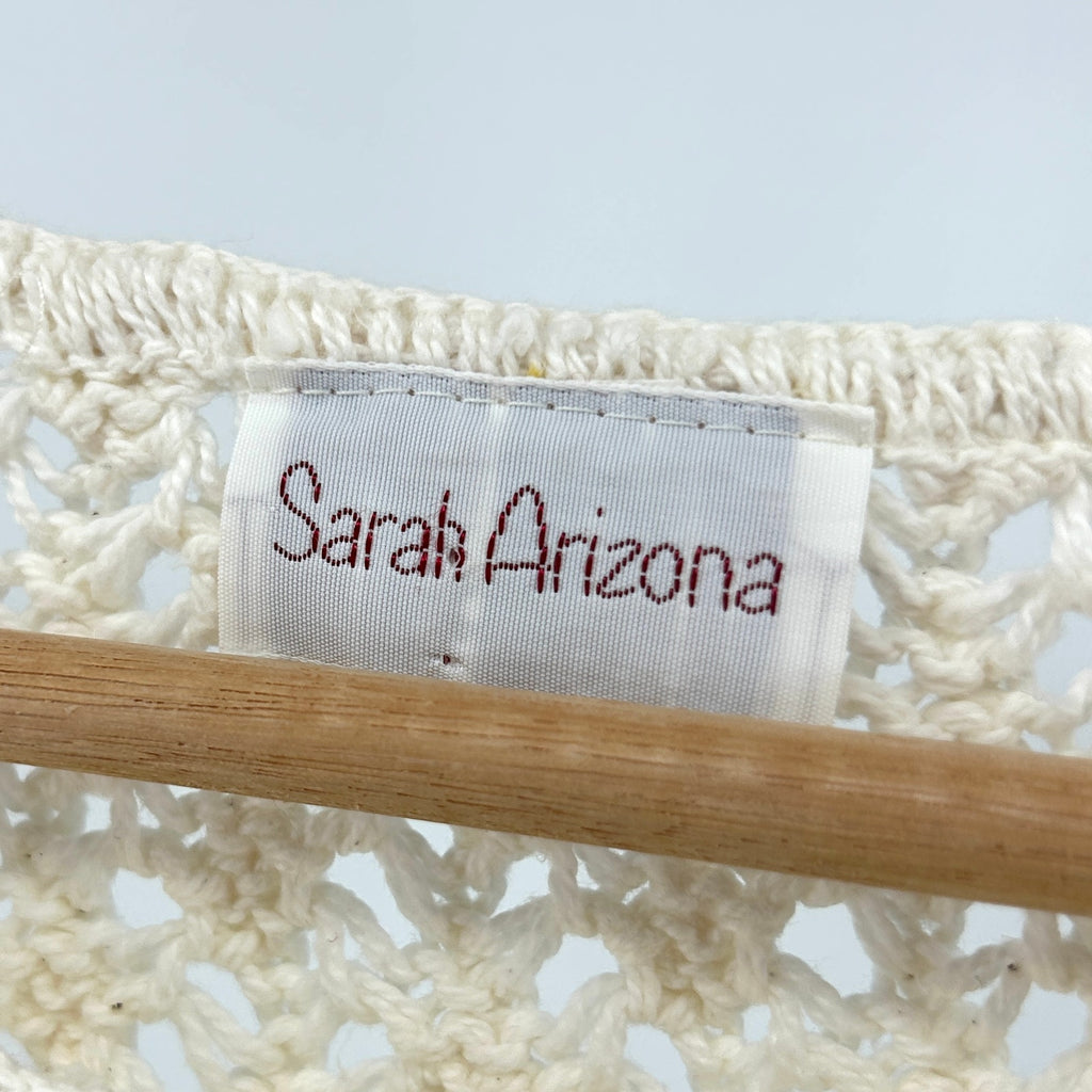 Vintage 1990s Sarah Arizona Cream 100% Cotton Fringe Knit Sweater
