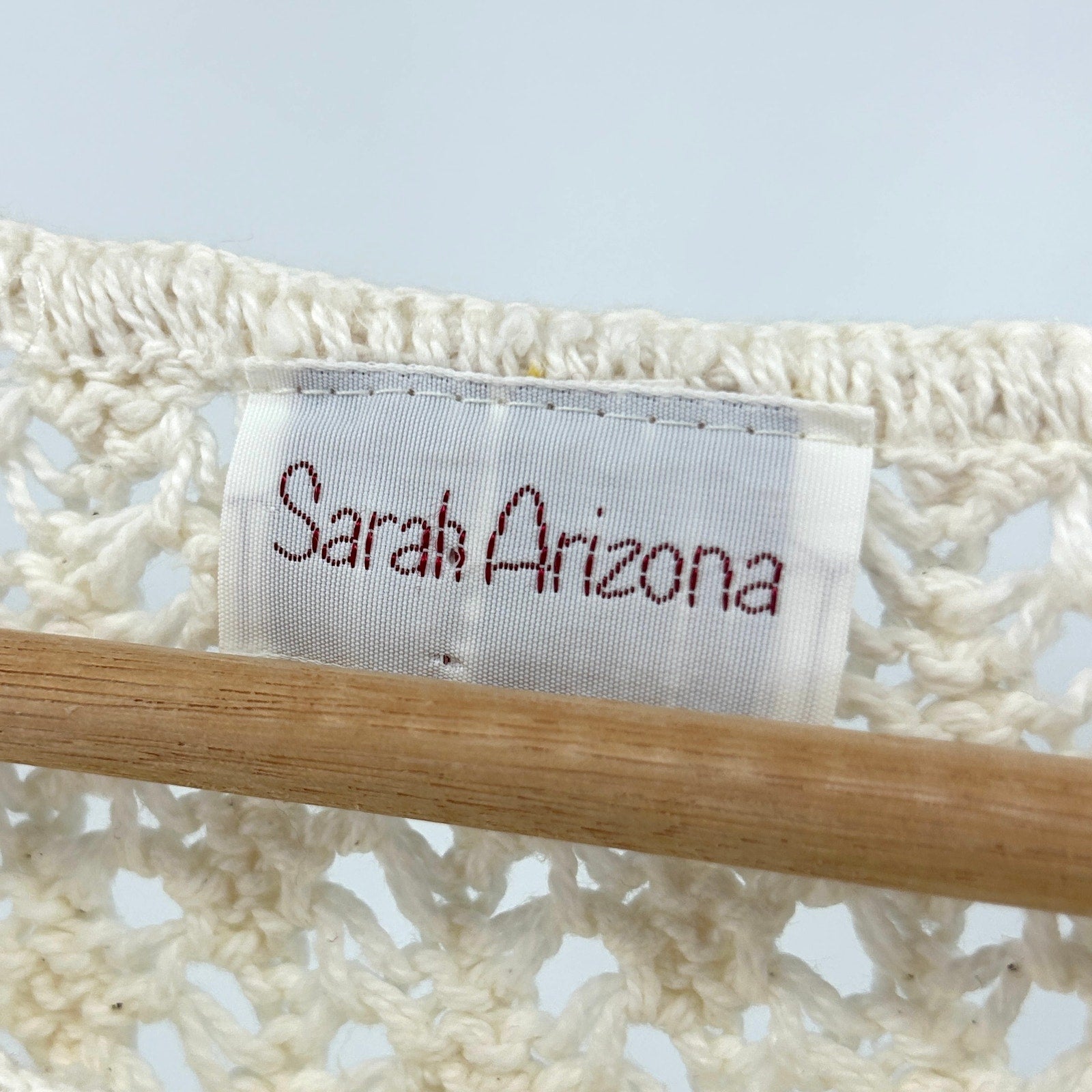 Vintage 1990s Sarah Arizona Cream 100% Cotton Fringe Knit Sweater