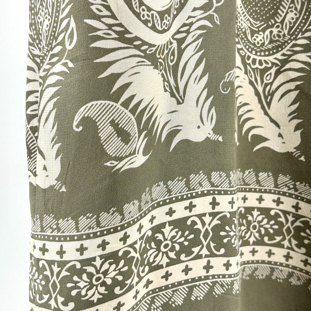 Halston Dusty Sage 100% Silk Paisley Print Fully Lined Maxi Wrap Skirt