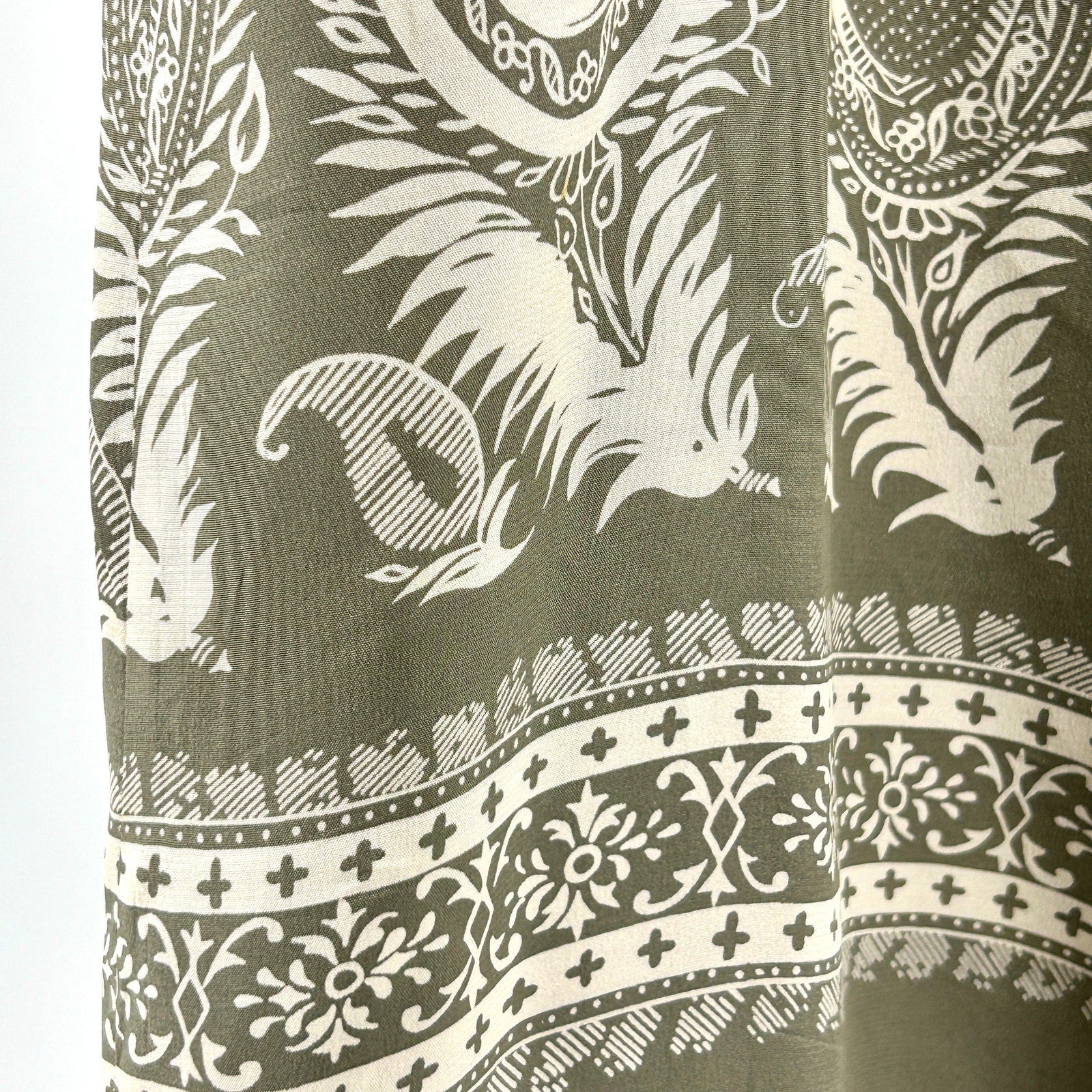 Halston Dusty Sage 100% Silk Paisley Print Fully Lined Maxi Wrap Skirt